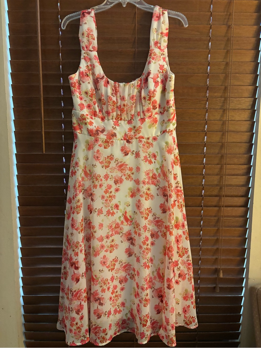 connected apparel Cream Dress with Coral Floral Print